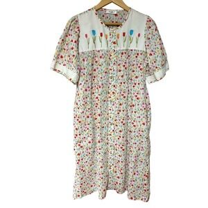 Vintage Fundamentals Tulip Floral Snap Front House Coat Nightgown‎ Robe